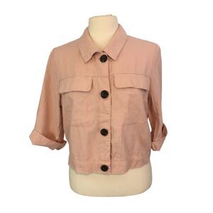 Ci Sono Womens Dusty Pink Linen Collection Bolero Jacket Button Front Pockets XL